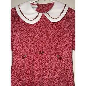 Bonnie Jean Vintage Red Pleated Prairie Dress Peter Pan Collar / Rose Details 16